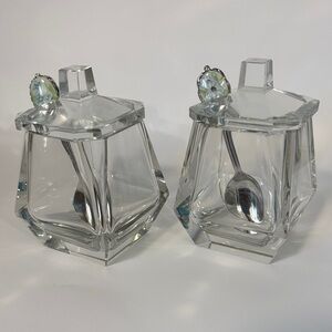 Elegant Crystal Sugar Bowl Set with Spoons